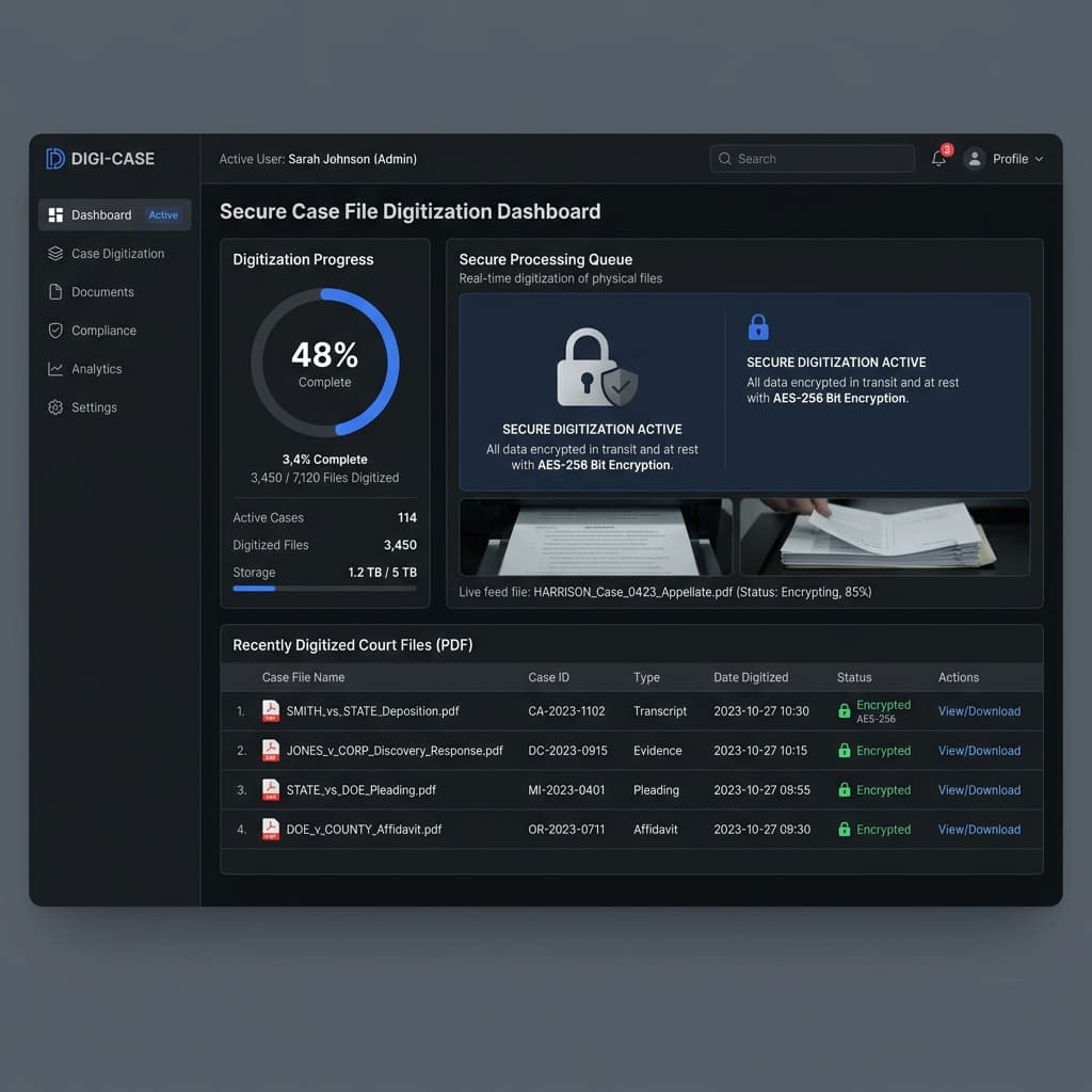 DocuVerse Secure AES-256 Digitized Court Files Dashboard