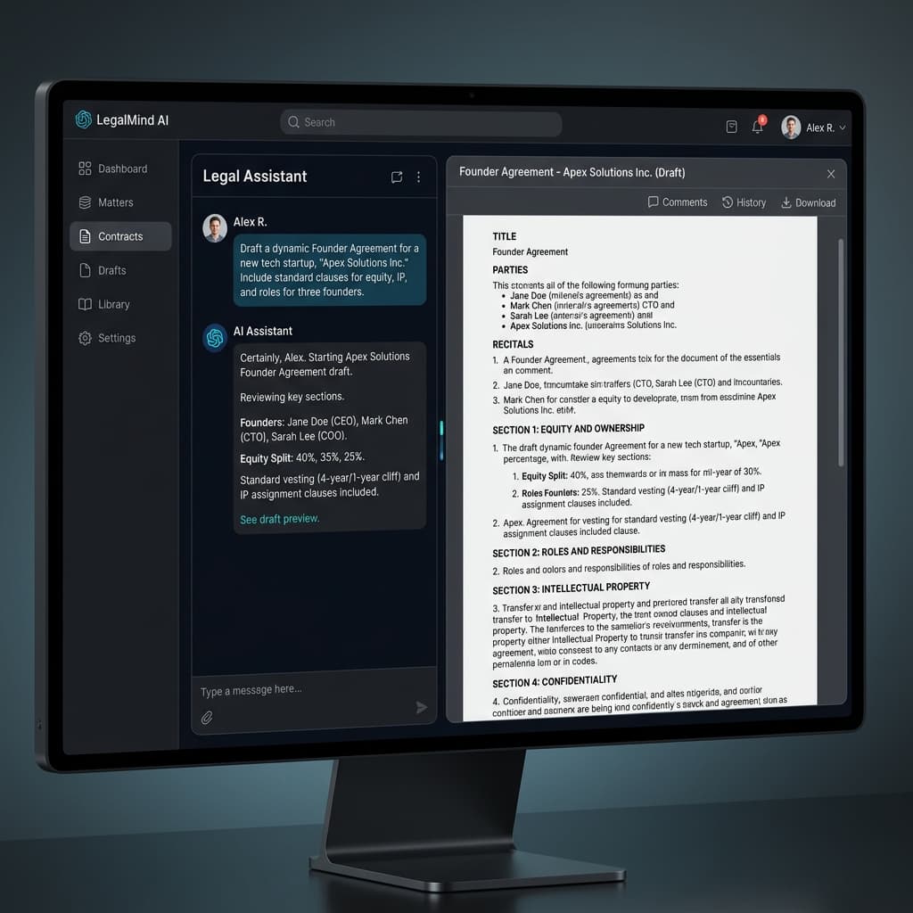 DocuVerse Legal AI Assistant Generating a Founder Agreement